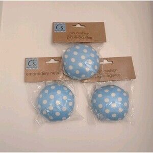 (3) NEW Embroidery Needle Pin Cushion Wristband Baby Blue Polka Dots DIY Sewing